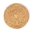 Round handwoven natural fibre coaster, geometric weave