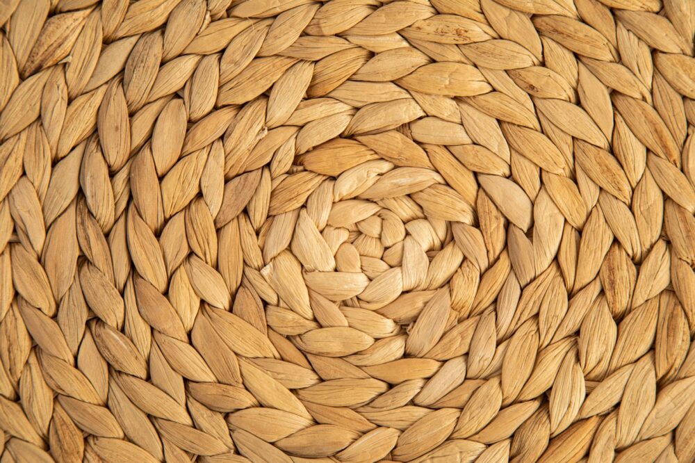 Close-up of handwoven natural fibre weave pattern