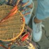 Natural fibre woven bag styled with dried lavender