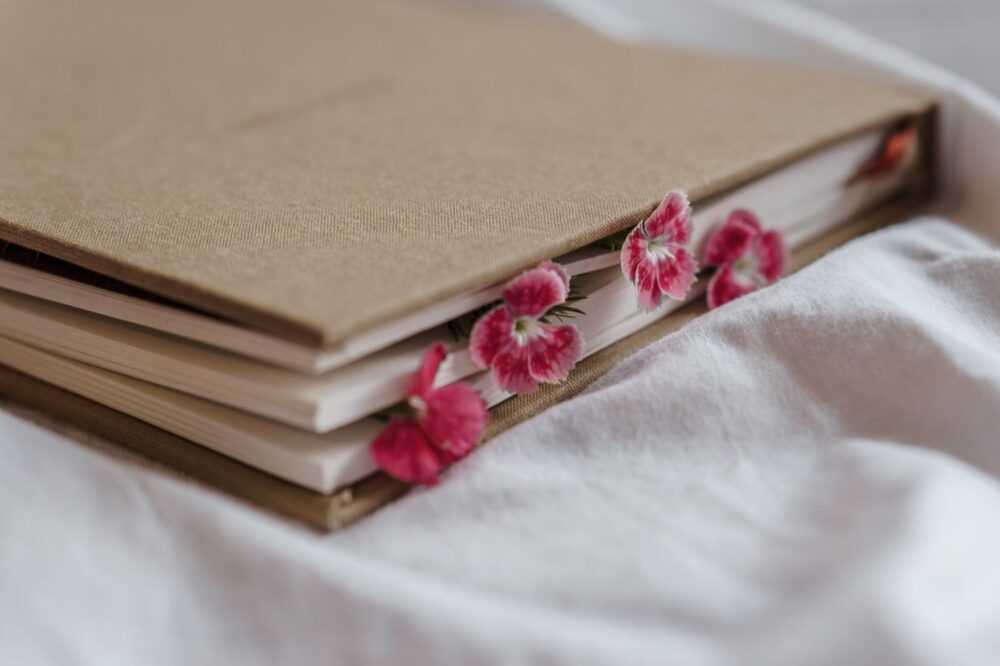 Handbound notebook with patterned fabric cover
